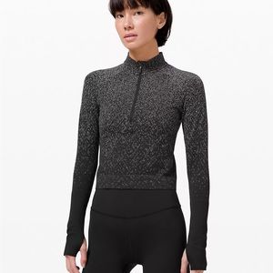 Rest Less Cropped Half-Zip Color Herringbone Fade Black White Size 8
